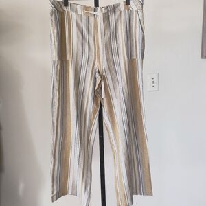 Land 'n Sea  Women Linen Blend Striped Pants Size XL Beachy Coastal Grandma